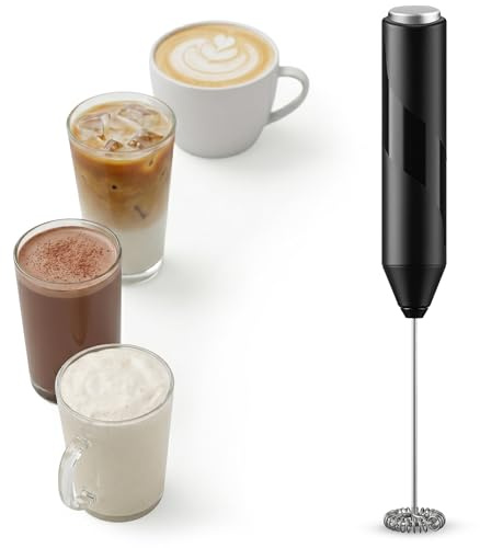 Wolf Power Handheld Milk Frother, Stainless Steel Electric Whisk Coffee Frother, Battery Operated, Portable Foam Maker for Latte, Cappuccino, Matcha, Hot Chocolate & Shakes (Midnight Black)