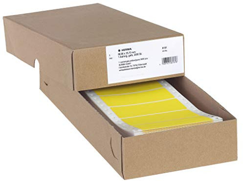 HERMA 8181 Computeretiketten endlos, 88,9 x 35,7 mm, 1-bahnig, 2000 Stück, selbstklebend, Endlosetiketten Aufkleber mit Führungslochrand, matt, blanko Papier Computer Etiketten, gelb