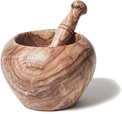 Berard 90071, Mortier & pilon en bois d’olivier fait-main, idéal pour piler, broyer et mélanger – 10/11 cm