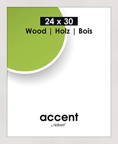accent by nielsen Holz Bilderrahmen Accent Wood, 24 x 30 cm, Weiß | Holz Rahmen im Hoch- & Querformat zum Aufhängen Weiß matt Echtglas