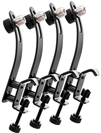 4x SET Pronomic DMK-10 Schlagzeug Mikrofonklammer Klemme für Spannring (für 3/8 und 5/8 Mikroklammern, Gewicht 180 g, Material Stahl) schwarz