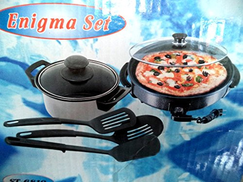 Set de cocina, Wok eléctrico + Cazuela + 3 utensilios de cocina. Medidas interiores Wok: 19x3,5 cms.. Medidas Cazuela: 16x8 cms..