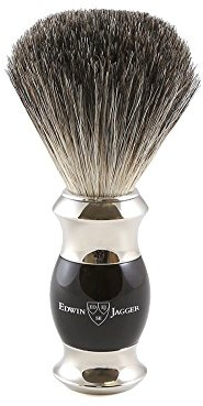 Edwin Jagger Pure Badger Dachshaar-Rasierpinsel - Ebenholzimitatgriff, Ring und Endkappen vernickelt