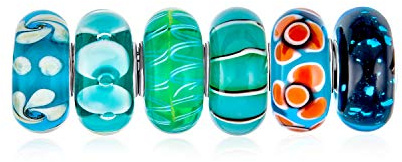 Conjunto Mixto De .925 De Plata De Ley De Núcleo Translúcido Tonos De Blanco Azul Verde 3D Floral De Cristal De Murano Remolino Encanto Abalorios Espaciador Se Adapta A La Pulsera Europea Para Mujer