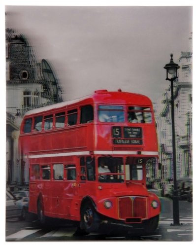 Puckator 3D Wandbild London, Verschiedene Sehenswürdigkeiten/Motive zur Auswahl, 3D Effekt = das Motiv bewegt Sich mit dem Blickwinkel, 24 x 34,5 cm, auf Holzplatte mit Aufhängung, Modell:London Bus