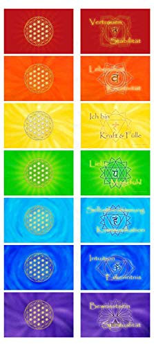 atalantes spirit Blume des Lebens Chakrakarten - 7 Stück, Chakraset - Chakrenbild Balance Lebensblume - Bunt Kunststoff