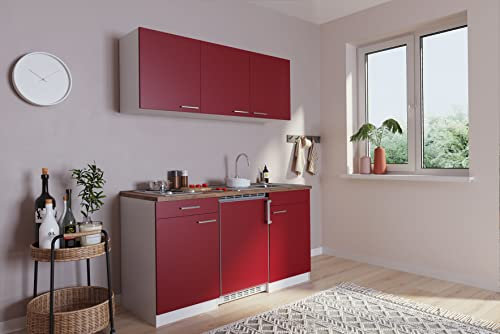 Küche Miniküche Singleküche Küchenzeile Pantry Weiß Rot Luis 150 cm Respekta