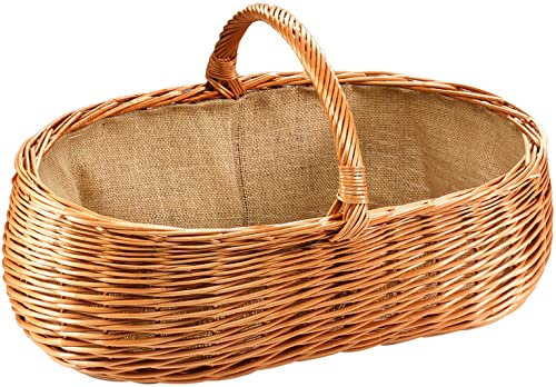Kobolo Kaminholzkorb Holzkorb für Kaminholz oval - aus gekochte Weide mit Jutefutter
