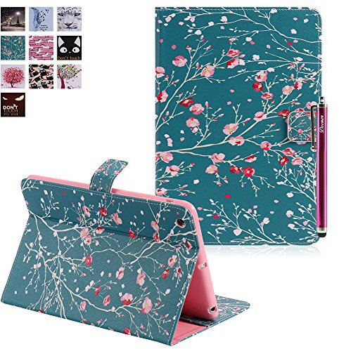 deenor iPad Mini 1/2/3 Funda Carcasas, Colorido Pintura y Elegante Billetera Case PU Cuero Flip Protective Stand Funda Carcasas para Apple iPad Mini 1/2/3 Generation.[Branches Safflower]