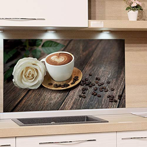 GRAZDesign Küchenrückwand Spritzschutz Küche Glas | Kaffee Tasse braun | für Herd und Spüle, Rückwand Küche, Glasplatte mit Motiv Küchenbilder ESG-Glas, 80x40cm