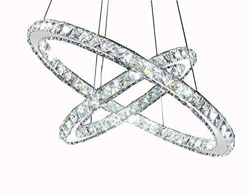 Eurohandisplay LED Pendelleuchte 3310DSJ 2 Ringe 50cm*70cm ineinander Höhe 150cm Höhenverstellbar Luxus Design K9 Kristall chrom Edelstahl Farbtemperatur in Kelvin: 6500 K Lichtfarbe kaltweiß