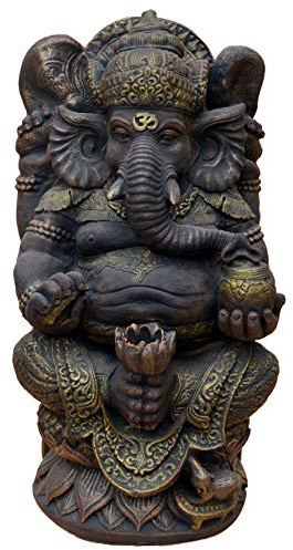 gartendekoparadies.de Figur des Göttlichen Ganesha, Steinfigur aus Steinguss, Gold, H. 60 cm, 57 kg, Frostsicher für Außenbereich