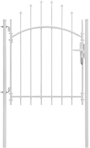 vidaXL Puerta de Jardín con Arco Superior Acero Vallas de Entradas Cercado Patio Terraza Práctica Elegante Funcional Segura con Cerradura 1x2m Blanca