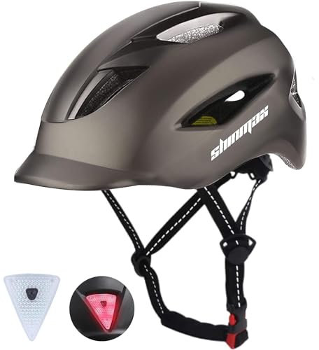 Shinmax Fahrradhelm Herren Damen, Fahrradhelm mit Licht Urban Pendler Tragbare Tasche Helm Fahrrad mit Visier Mountainbike Helm Reflektierender Riemen Rennradhelm für Erwachsene (Titan)