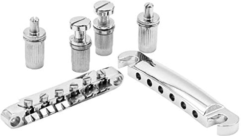 vhbw Stop Tail Saitenhalter Steg Brücke für E-Gitarren z.B. kompatibel mit Gibson Les Paul, Silber