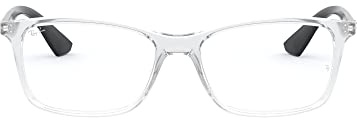 Ray-Ban Unisex RX7047 Rectangular Prescription Eyewear Frames, Transparent on Black/Demo Lens, 56 mm