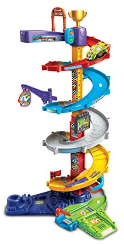 VTech - Tut Tut Bolides, Méga Circuit Spirales 2 en 1 avec Voiture Titouan Fou du Volant, Circuit Voitures Enfant, 5 Zones Magiques, Cadeau Garçon et Fille de 1 an à 5 Ans - Contenu en Français