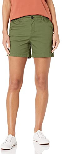 Amazon Essentials Damen Khakifarbene Slim-Fit-Shorts mit mittlerer Leibhöhe, 13cm Beininnenlänge (Erhältlich in Straight Fit und Curvy Fit), Dunkles Olivgrün, 44