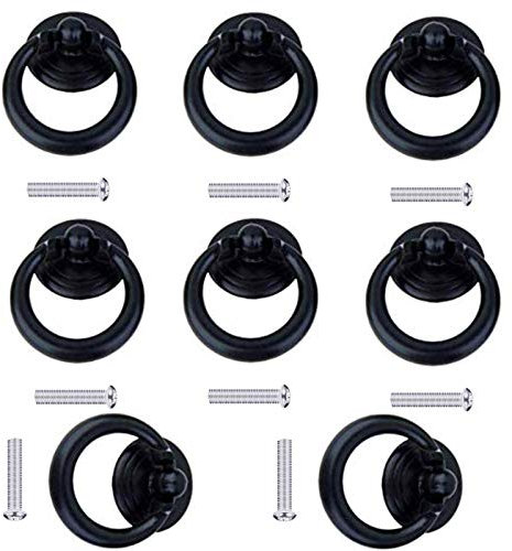 Black Single Hole Round Cabinet Knob Drawer Door Cupboard Drop Ring Pull Handle with Screws