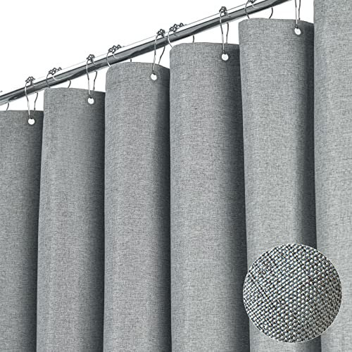 BTTN Rideau de douche en tissu gris de 230 g/m² texturé en lin robuste avec crochets, imperméable, lesté, rideau de douche décoratif de luxe pour salle de bain (gris, 183 x 183 cm)