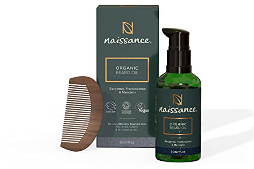 Naissance Bartöl BIO 30ml & Holzkamm Set - Natürliche Bartpflege mit Rizinusöl Arganöl & Jojobaöl - Bartwachstum & Hautpflege Geschenkset für Herren - Duftend Bergamotte, Weihrauch & Mandarine