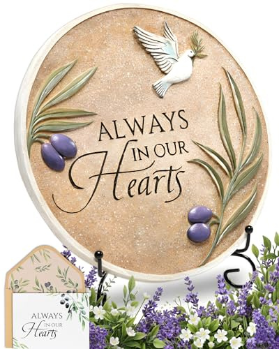 Stunning Garden Memorial Stone with Stand & Sympathy Card (10) - Artist Designed Peace Dove Amongst the Olive Branches - Ideal for Garden Decor, Memorial Gifts & Sympathy Gifts for Loss of Loved One