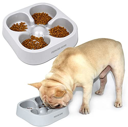 FRENCHIE HOME Slow Feeding Dog Bowl for French Bulldog,Four-Leaf Clover Slow Feeder Pet Bowl Suitable for Frenchie, Bulldog, Pug, Other Small Medium Dog and Cat(Grey)