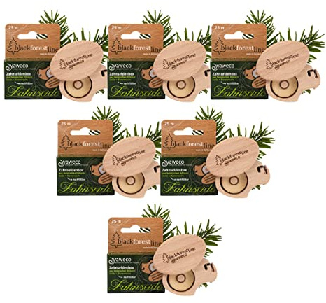 yaweco Black Forest Line Zahnseidenbox aus Holz von heimischen Hölzern 6 x 1 Stück