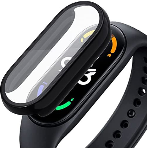 Acadeny Coque de protection d'écran en verre trempé compatible pour xiaomi band 7, coque de protection 9H dureté 360 ° 360 degrés, coque de protection PC ultra-mince pour Mi band 7 -noir