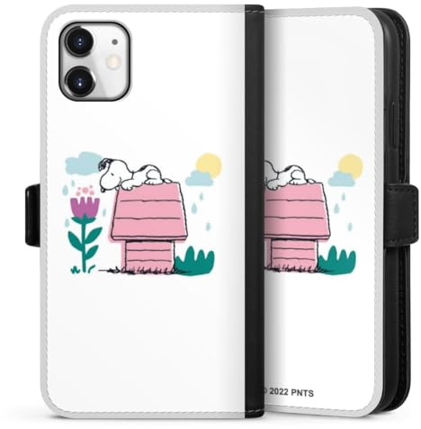 Klapphülle kompatibel mit Apple iPhone 11 Handyhülle aus Kunst Leder schwarz Flip Case Snoopy Offizielles Lizenzprodukt Hund