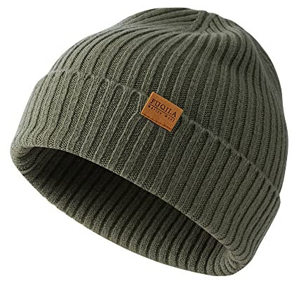 FUQILA Beanie-Mütze aus 100 % Merinowolle, Unisex, warme Wintermützen, weich, atmungsaktiv und gemütlich, dehnbare Strickmütze mit Bündchen, Absinth Green, Einheitsgr��e