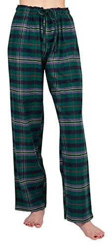 JTPW Women's 100% Cotton Super Soft Flannel Pajama/Lounge Bottoms with Pockets, Black Green Check, Size: M