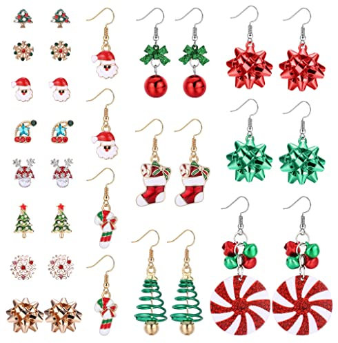 YADOCA 16 Paare Weihnachten Ohrringe Set für Damen Mädchen Weihnachten Ohrstecker Schneemann Weihnachtsmann Glocken Kranz Weihnachtsbaum Schneeflocke Hängend Ohrringe Weihnachtsschmuck