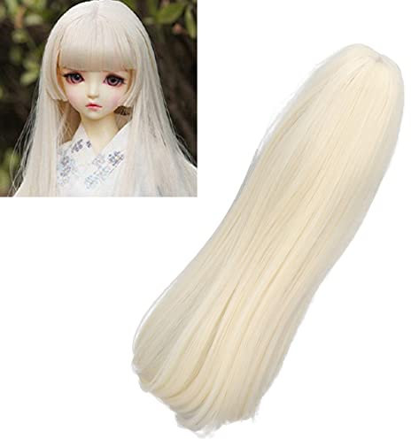 Puppenperücke, 8 Bis 9 Zoll, Gerade Puppenperücke für 1/3 BJD SD-Puppen, Kleine Puppenperücke, Schwarz/Hellgold/Rosa Zur Auswahl (Hell Gold)
