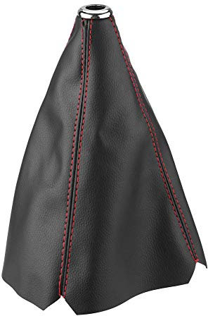 Universal Gear Stick Cover, Auto/Manual Gear Knob Cover, Gear Shifter Knob Dust Cover Boot, Black with Red Stitch
