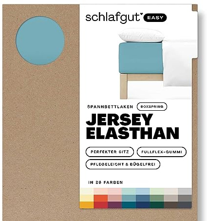 Schlafgut Easy Jersey Elasthan Boxspring Spannbettlaken 120x200 bis 130x220 Petrol Mid, Spannbetttuch aus superweicher Baumwolle mit Elasthan | Bettlaken, Spannbetttuch 130x200, 130x220 cm, Petrol, Boxspringbett, bis 40 cm Steg, Baumwolle Elasthan