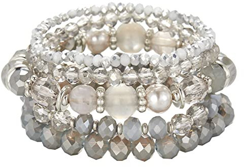 FULU AUTUMN Damen Kristall Perlen Armband Mehrschichtiges Steine Armband Boho Modeschmuck Beste Freundin Geschenke(21-Grey)