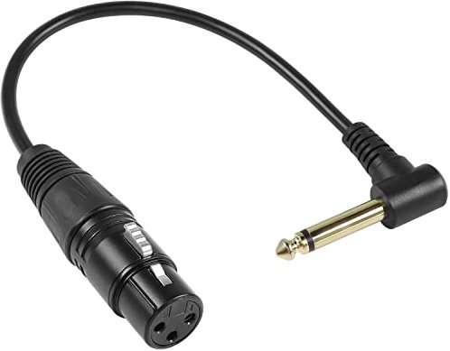 QIANRENON 90° angle TS 6.35mm to XLR Unbalanced Microphone Cable XLR Female to 1/4 6.35mm TS Right angle Mono Audio Extension Cable, for Mixer Amplifier Speaker Microphone, 30cm/11.8in