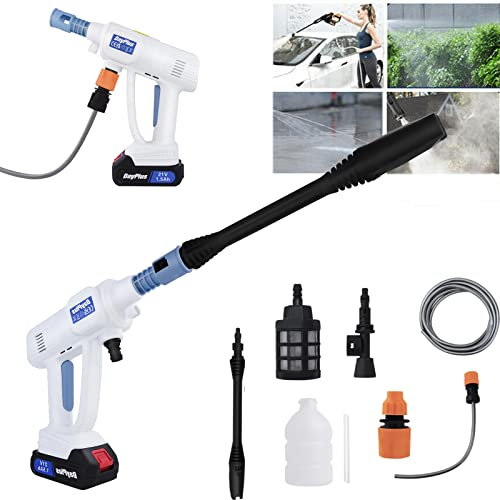 Nettoyeur Haute Pression sans Fil, 21V Laveuse à Pression sans Fil Portable, Nettoyeur de Voiture avec Kit d'accessoires, Nettoyeur Électrique pour Un Nettoyage de terrasse, Jardin, Voiture