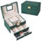 Terafeels Jewelry Box 3-Layer PU Leather Jewelry Storage Box With Mirror and Lock Drawer Type Used To Store Rings Bracelets Earrings Necklaces Synthetic Leather Gifts for Women Green
