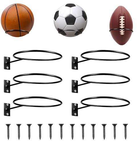 6 Stücke Ballhalterung Wand, Montiert Ball Wandhalterung, Basketball Wandhalterung, Wandhalterung Ball Rack mit Schrauben, für Basketball Fußball Rugby Volleyball Display