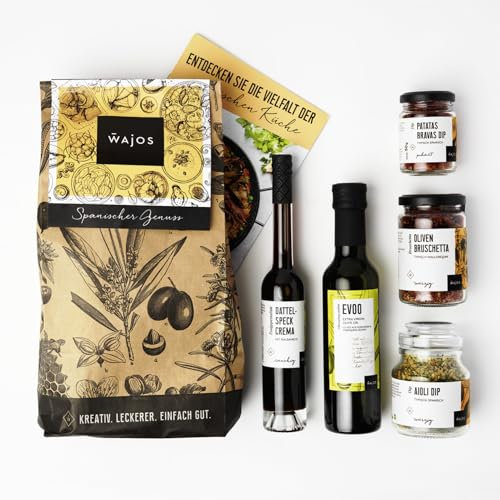Wajos Geschenkset spanische Spezialitäten: Kulinarisches Geschenkset mit 5 Köstlichkeiten & Rezeptflyer in edler Verpackung