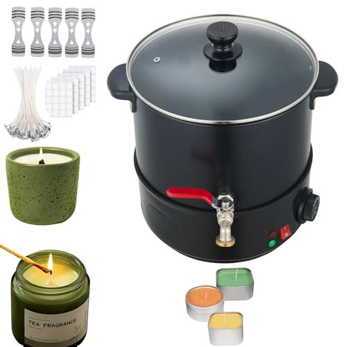 Professionelle 10-Liter-Kerzenherstellungsmaschine mit 100 15cm Dochten+fester Halterung, Kerzenwachs-Schmelztopf mit einstellbarer Temperatur, geeignet für Soja, Paraffin, Kokosnuss, Bienenwachs,220V