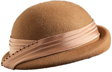 Elegante Damenhüte mit Schleife, für Hochzeit, Party, Warped Edge, Winter, Vintage, Schlapphut, Wollfilz, Fedoras, Caramel, Medium