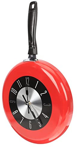 MAGICLULU Küchenwanduhr Bratpfannen Wanduhr Metall Stumm Uhr Für Wohnzimmer Schlafzimmer Dekorative Hängende Uhr Ohne Batterie