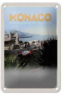 FEMER Blechschild Reise 12x18cm Monaco Frankreich Autorennen Strand Schild