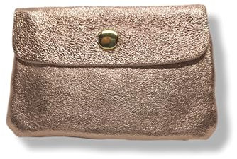 Générique Porte-Monnaie Femme en Cuir Irisé et Métallisé, Porte-Carte Brillant, 3 Compartiments, Étui RFID (Or Rose)