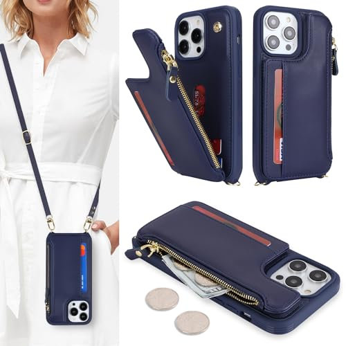 SailorTech Schutzhülle für iPhone 13 Pro, mit Kreditkartenfach für Damen, iPhone 13 Pro, Lederhülle, Geldbörse, Crossbody, mit Kreditkartenfächern, Reißverschluss, stoßfe
