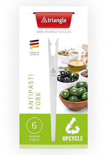 triangle 90 492 06 03 Antipasti forks - Tenedores antipasti (6 unidades, en estuche, fabricado en Solingen/Alemania, calidad profesional, acero inoxidable, tenedor para patatas fritas, picador y