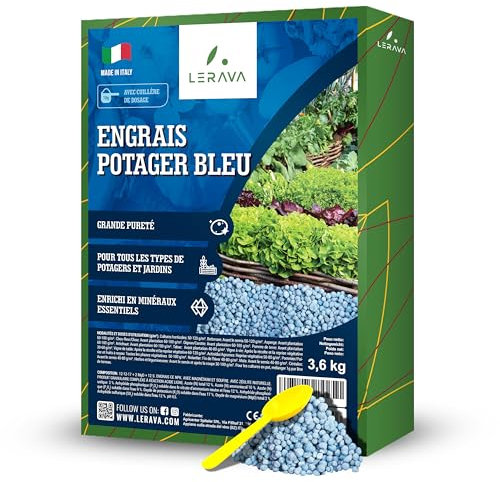 LERAVA® engrais universel pour potager - 3,6kg - engrais bleu - engrais certifié CE - améliore la structure du sol - plantes saines - engrais NPK granulé pour jardin - engrais et fertilisants